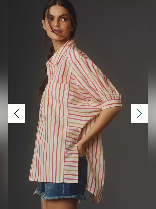 Anthropologie Tops - EUC ANTHROPOLOGIE PIlcro Brand Orange|Tan Painter Stripped Poplin Shirt